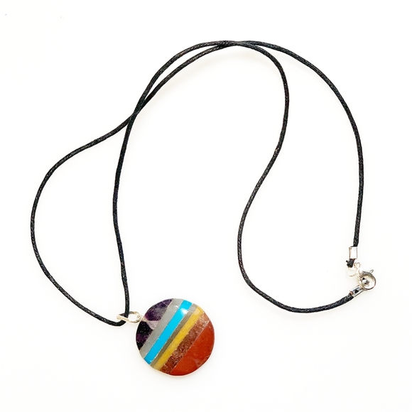 Happy Human Chakra Disc Pendant on Cord - Picture 1 of 2